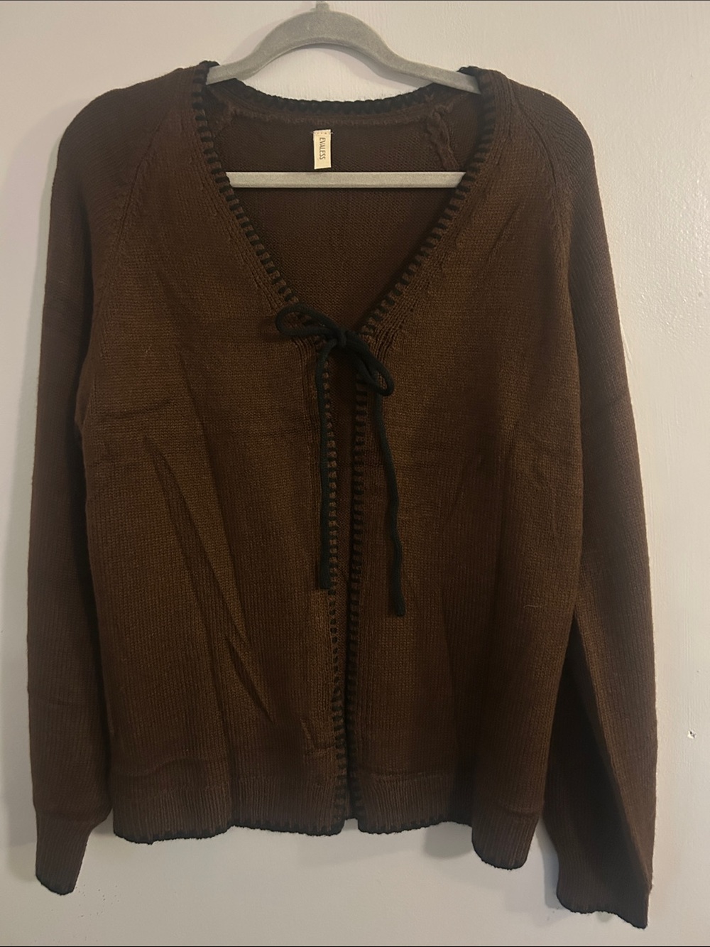 Brown Tie-Front V-Neck Knit Cardigan - Women's